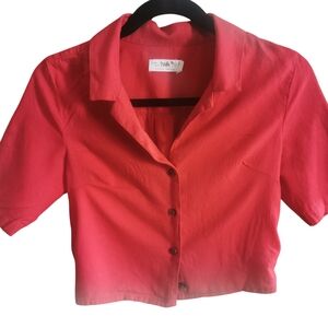 Twik Organic Cotton Red Cropped Button-Up Shirt Size S